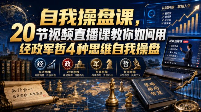 自我操盘课，20节视频直播课教你如何用经政军哲4种思维自我操盘-亿起创业网-副业兼职月入过万-自媒体、引流推广、网赚项目、短视频、技术教程等创业项目资源