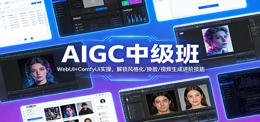 AIGC中级班：WebUI+ComfyUI实操，解锁风格化/换脸/视频生成进阶技能-亿佰盟网