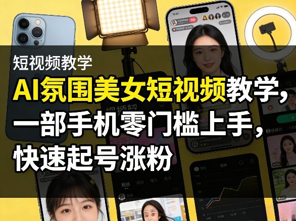 AI氛围美女短视频教学，一部手机零门槛上手，快速起号涨粉-亿佰盟网