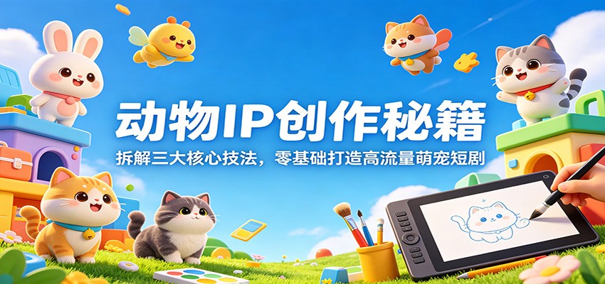 动物IP创作秘籍：拆解三大核心技法，零基础打造高流量萌宠短剧-亿起创业网-副业兼职月入过万-自媒体、引流推广、网赚项目、短视频、技术教程等创业项目资源