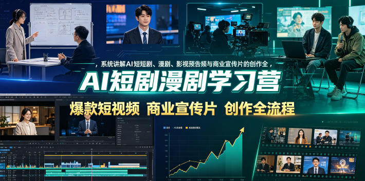 AI短剧漫剧学习营，系统讲解AI短剧、漫剧、影视预告片、爆款短视频与商业宣传片的创作全流程-亿起创业网-副业兼职月入过万-自媒体、引流推广、网赚项目、短视频、技术教程等创业项目资源