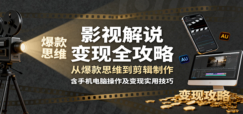 影视解说变现全攻略:从爆款思维到剪辑制作,含手机电脑操作及变现实用技巧-亿佰盟网