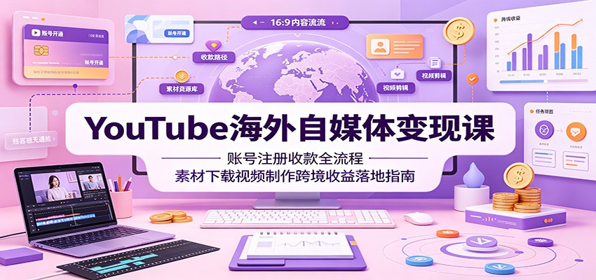 YouTube海外自媒体变现课：账号注册收款全流程，素材下载视频制作跨境收益落地指南-亿起创业网-副业兼职月入过万-自媒体、引流推广、网赚项目、短视频、技术教程等创业项目资源