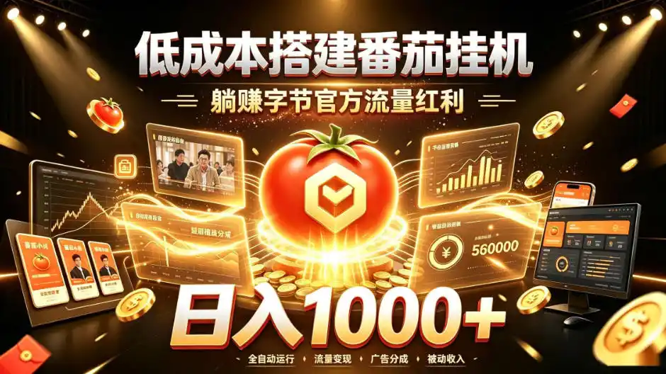 低成本搭建番茄挂G，躺賺字节官方流量红利，日入1k+，全程傻瓜式落地【揭秘】-亿起创业网-副业兼职月入过万-自媒体、引流推广、网赚项目、短视频、技术教程等创业项目资源