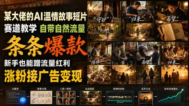 某大佬的AI温情故事短片赛道教学，自带自然流量，条条爆款，新手也能蹭流量红利，涨粉接广告变现(更新)-亿起创业网-副业兼职月入过万-自媒体、引流推广、网赚项目、短视频、技术教程等创业项目资源