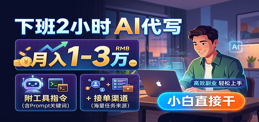 下班2小时AI代写，月入1-3万，附工具指令+接单渠道，小白直接干-亿起创业网-副业兼职月入过万-自媒体、引流推广、网赚项目、短视频、技术教程等创业项目资源