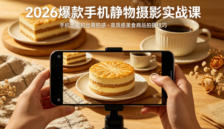 2026爆款手机静物摄影实战课，手机也能拍出商拍感，学会拍出高质感美食商品-亿起创业网-副业兼职月入过万-自媒体、引流推广、网赚项目、短视频、技术教程等创业项目资源