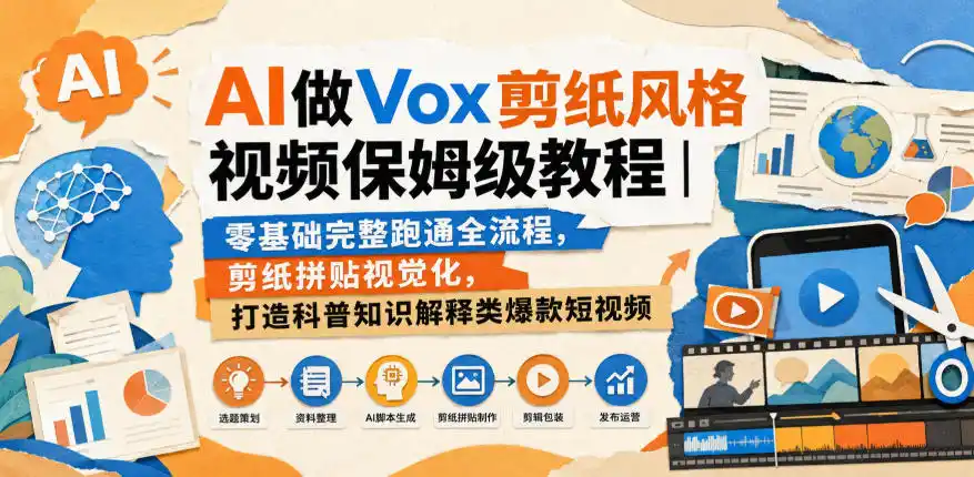 AI做Vox剪纸风格视频保姆级教程｜零基础完整跑通全流程，剪纸拼贴视觉化，打造科普知识解释类爆款短视频-亿起创业网-副业兼职月入过万-自媒体、引流推广、网赚项目、短视频、技术教程等创业项目资源