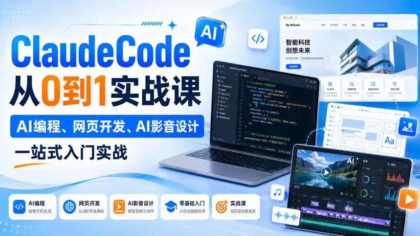 Claude Code从0到1实战课，AI编程、网页开发、AI影音设计一站式入门实战(更新)-亿起创业网-副业兼职月入过万-自媒体、引流推广、网赚项目、短视频、技术教程等创业项目资源