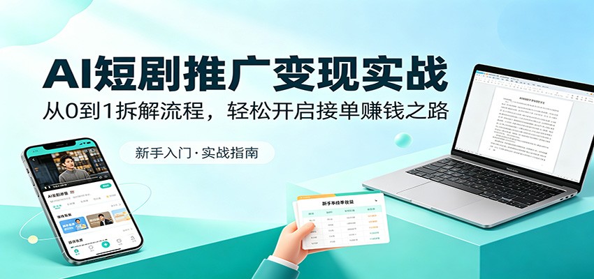 AI短剧推广变现实战：从0到1拆解流程，轻松开启接单赚钱之路-亿起创业网-副业兼职月入过万-自媒体、引流推广、网赚项目、短视频、技术教程等创业项目资源