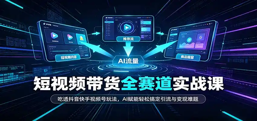短视频带货全赛道：吃透抖音快手视频号玩法，AI赋能轻松搞定引流与变现难题-亿起创业网-副业兼职月入过万-自媒体、引流推广、网赚项目、短视频、技术教程等创业项目资源
