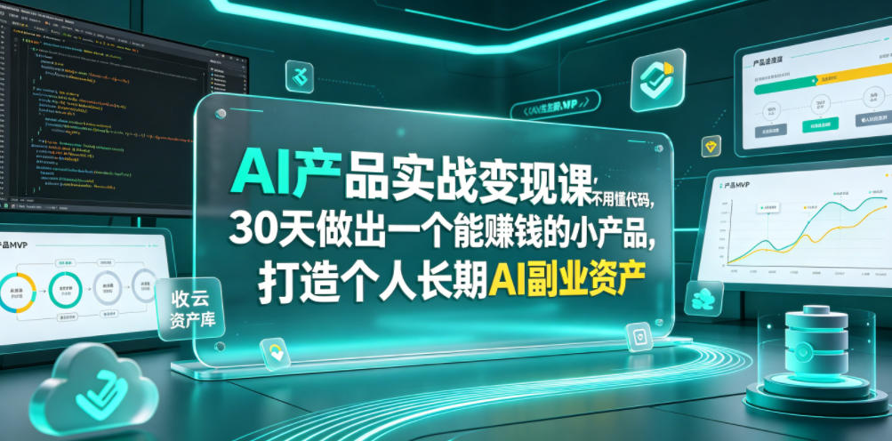 AI产品实战变现课，不用懂代码，30天做出一个能賺钱的小产品，打造个人长期AI副业资产-亿起创业网-副业兼职月入过万-自媒体、引流推广、网赚项目、短视频、技术教程等创业项目资源