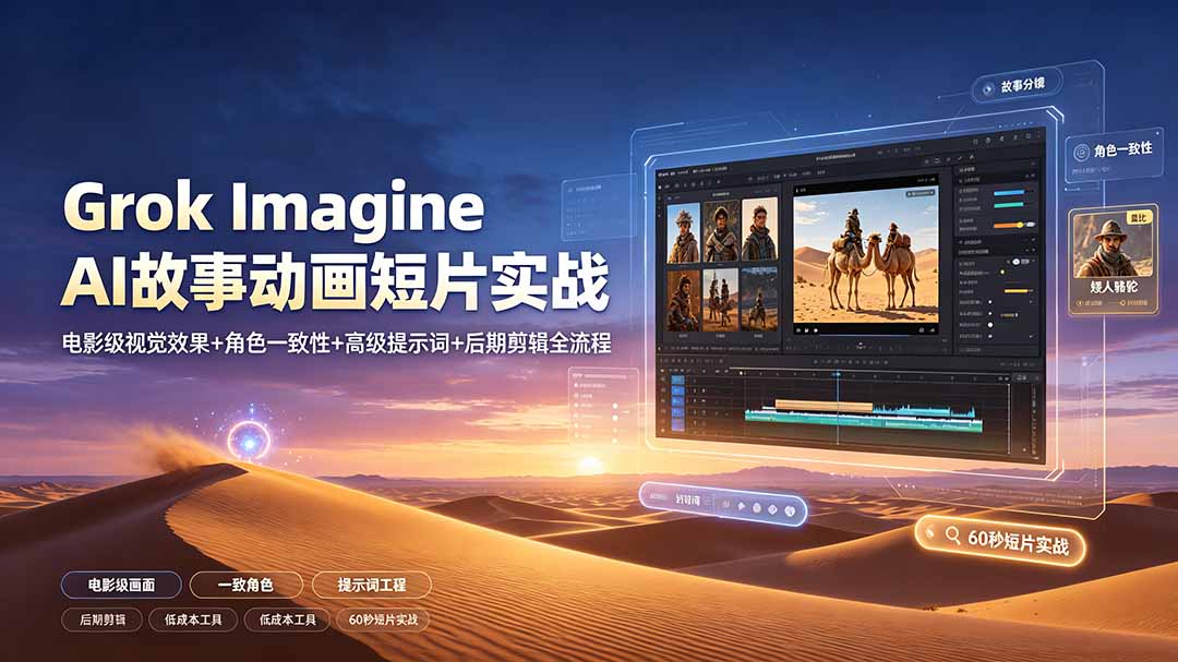Grok Imagine AI故事动画短片实战：电影级视觉效果+角色一致性+高级提示词+后期剪辑全流程-亿起创业网-副业兼职月入过万-自媒体、引流推广、网赚项目、短视频、技术教程等创业项目资源