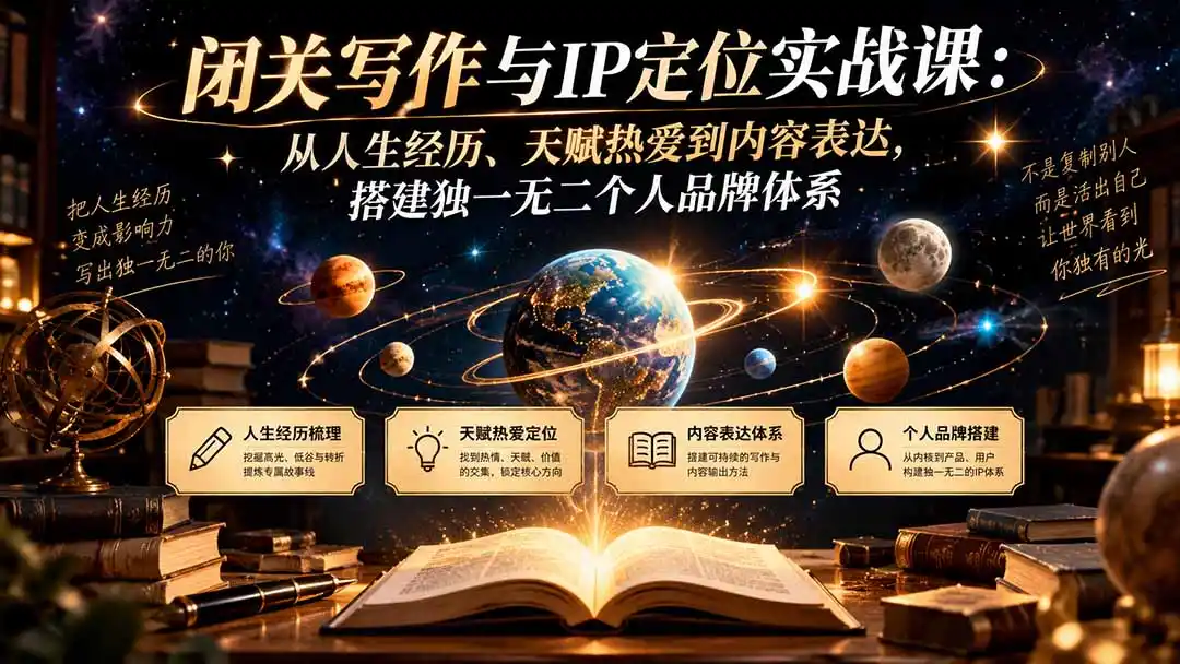 闭关写作与IP定位实战课：从人生经历、天赋热爱到内容表达，搭建独一无二个人品牌体系-亿起创业网-副业兼职月入过万-自媒体、引流推广、网赚项目、短视频、技术教程等创业项目资源