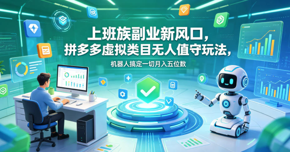 上班族副业新风口，拼多多虚拟类目无人值守玩法，机器人搞定一切月入五位数【揭秘】-亿起创业网-副业兼职月入过万-自媒体、引流推广、网赚项目、短视频、技术教程等创业项目资源