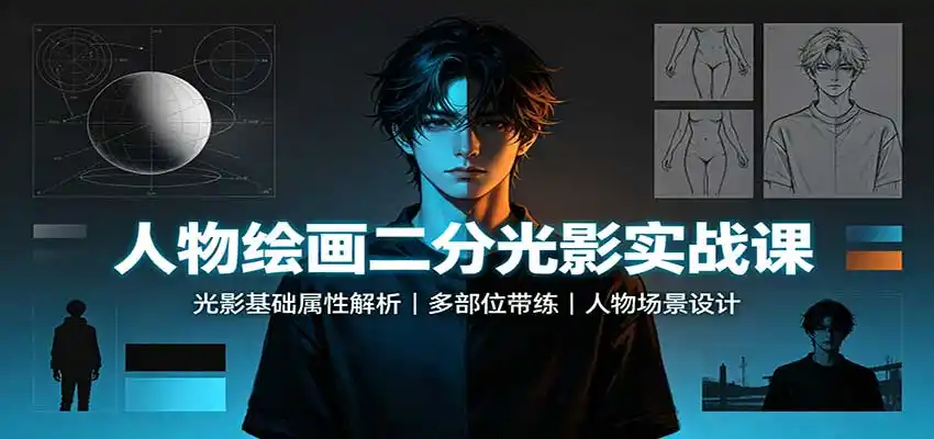 人物绘画二分光影实战课：光影基础属性解析，多部位带练，人物场景设计-亿起创业网-副业兼职月入过万-自媒体、引流推广、网赚项目、短视频、技术教程等创业项目资源