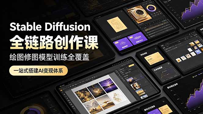 Stable Diffusion全链路创作课，绘图修图模型训练全覆盖，一站式搭建AI变现体系-亿起创业网-副业兼职月入过万-自媒体、引流推广、网赚项目、短视频、技术教程等创业项目资源