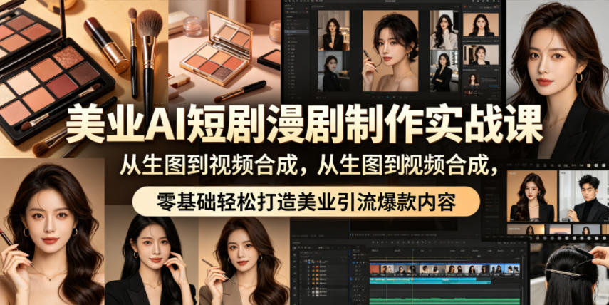 美业AI短剧漫剧制作实战课，从生图到视频合成，零基础轻松打造美业引流爆款内容-亿起创业网-副业兼职月入过万-自媒体、引流推广、网赚项目、短视频、技术教程等创业项目资源