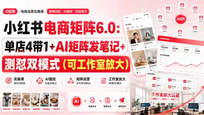 小红书电商矩阵6.0:单店4带1+AI矩阵发笔记+测怼双模式(可工作室放大) 小红书电商矩阵6.0:单店4带1+AI矩阵发笔记+测怼双模式(可工作室放大)