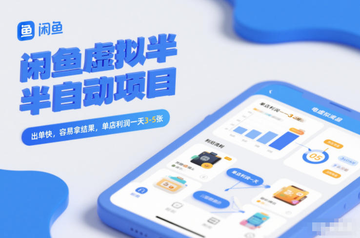 闲鱼虚拟半自动项目，出单快，容易拿结果，单店利润一天3-5张-亿佰盟网