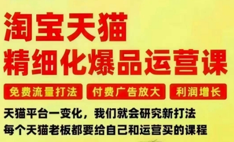 淘宝天猫精细化爆品运营课，免费流量打法-付费广告放大-利润增长-三大核心痛点，一次全部解决-亿佰盟网