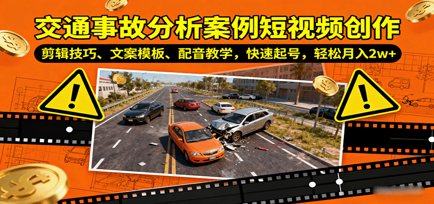 交通事故分析案例短视频创作，剪辑技巧、文案模板、配音教学，快速起号，轻松月入2w+-亿佰盟网