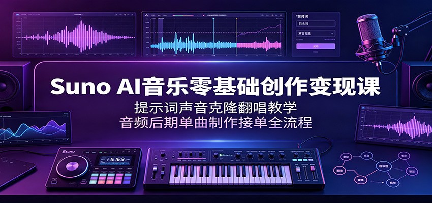 Suno AI音乐零基础创作变现课：提示词声音克隆翻唱教学，音频后期单曲制作接单全流程-亿起创业网-副业兼职月入过万-自媒体、引流推广、网赚项目、短视频、技术教程等创业项目资源