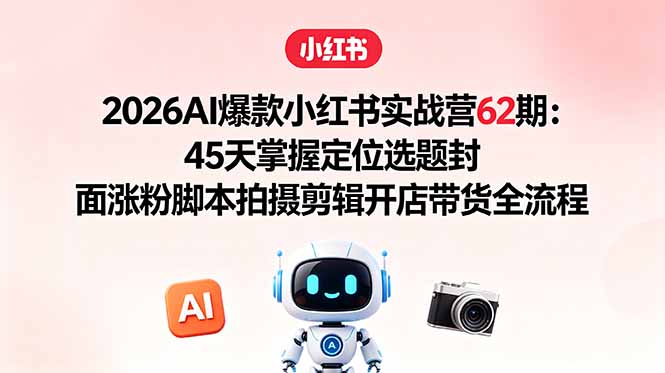 2026AI爆款小红书实战营62期：45天掌握定位选题封面涨粉脚本拍摄剪辑开店带货全流程-亿起创业网-副业兼职月入过万-自媒体、引流推广、网赚项目、短视频、技术教程等创业项目资源