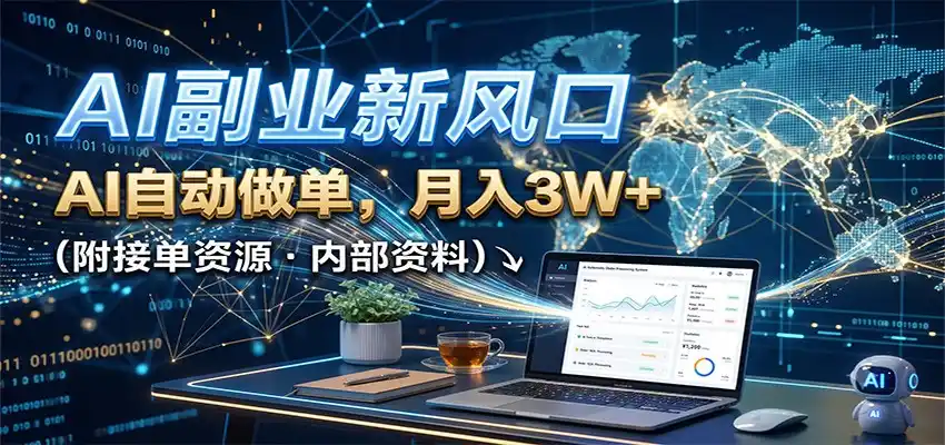 AI副业新风口,AI自动做单,月入3W+,附接单资源-亿起创业网-副业兼职月入过万-自媒体、引流推广、网赚项目、短视频、技术教程等创业项目资源