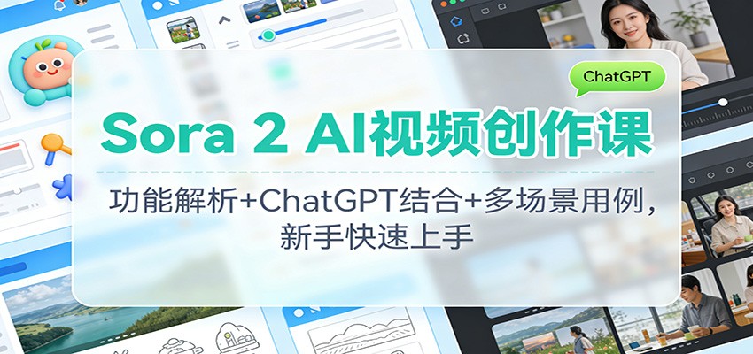 Sora 2 AI视频创作课：功能解析+ChatGPT结合+多场景用例，新手快速上手-亿佰盟网