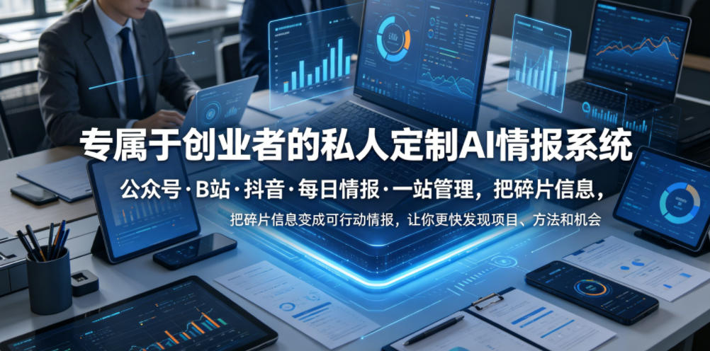 专属于创业者的私人定制AI情报系统，公众号·B站·抖音·每日情报·一站管理，把碎片信息变成可行动情报，让你更快发现项目、方法和机会-亿起创业网-副业兼职月入过万-自媒体、引流推广、网赚项目、短视频、技术教程等创业项目资源