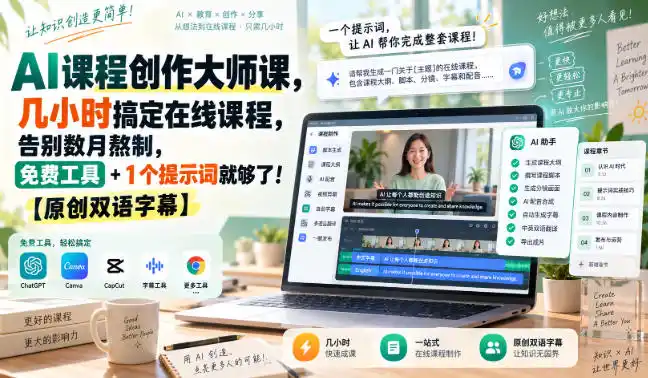 AI课程创作大师课，几小时搞定在线课程，告别数月熬制，免费工具+1个提示词就够了！【原创双语字幕】-亿起创业网-副业兼职月入过万-自媒体、引流推广、网赚项目、短视频、技术教程等创业项目资源