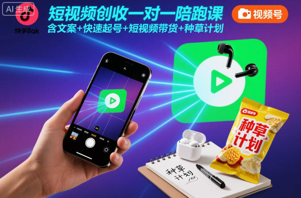 短视频创收一对一陪跑课，含文案+快速起号+短视频带货+种草计划-亿佰盟网