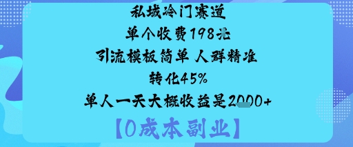 私域冷门赛道:单个收费198米引流模板简单人群精准转化45%单人一天大概收益是1k+-亿佰盟网