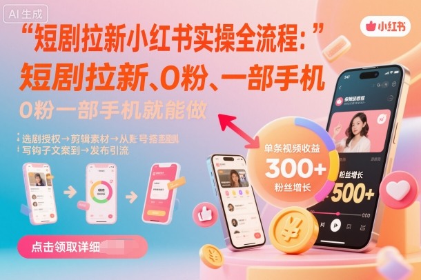 短剧拉新小红书实操全流程，0粉一部手机就可以做，详细教程-亿佰盟网