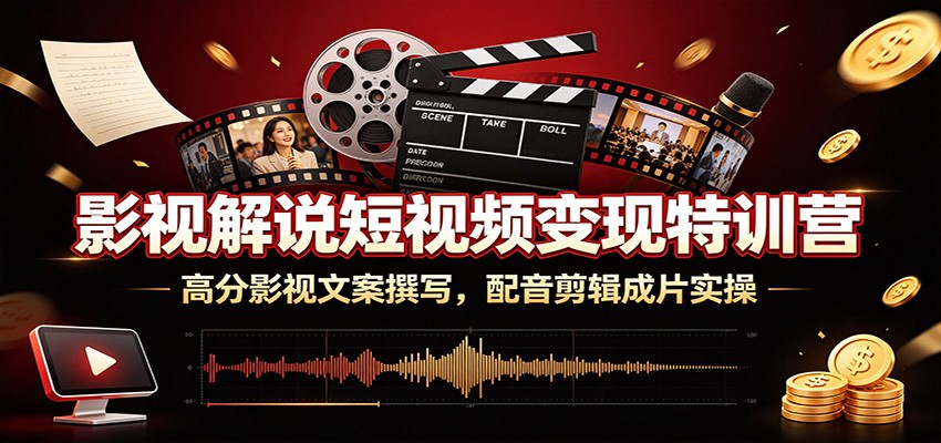 影视解说短视频变现特训营：高分影视文案撰写，配音剪辑成片实操-亿起创业网-副业兼职月入过万-自媒体、引流推广、网赚项目、短视频、技术教程等创业项目资源