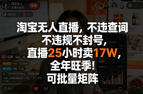 淘宝无人直播，不违规不封号，直播25小时卖17W，全年旺季！可批量矩阵【揭秘】-亿佰盟网