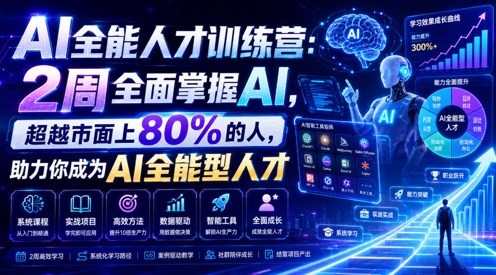 AI全能人才训练营：2周全面掌握AI，超越市面上80%的人，助力你成为AI全能型人才-亿起创业网-副业兼职月入过万-自媒体、引流推广、网赚项目、短视频、技术教程等创业项目资源