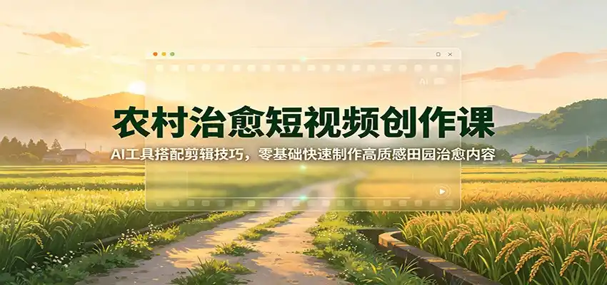 农村治愈短视频创作课：AI工具搭配剪辑技巧，零基础快速制作高质感田园治愈内容-亿起创业网-副业兼职月入过万-自媒体、引流推广、网赚项目、短视频、技术教程等创业项目资源