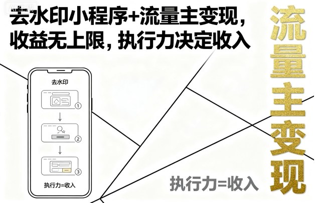 去水印小程序+流量主变现，收益无上限，执行力决定收入-亿佰盟网
