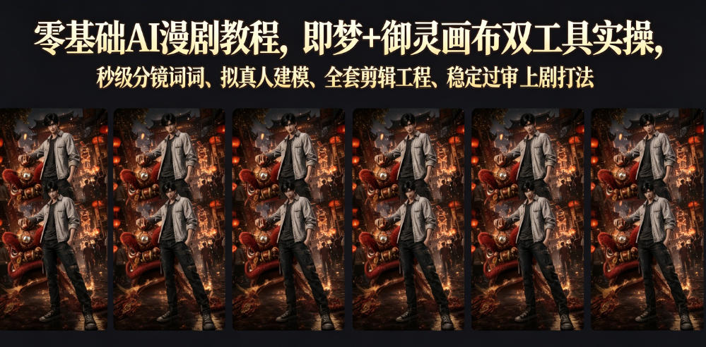 零基础AI漫剧教程，即梦+御灵画布双工具实操，秒级分镜提示词、拟真人建模、全套剪辑工程、稳定过审上剧打法-亿起创业网-副业兼职月入过万-自媒体、引流推广、网赚项目、短视频、技术教程等创业项目资源
