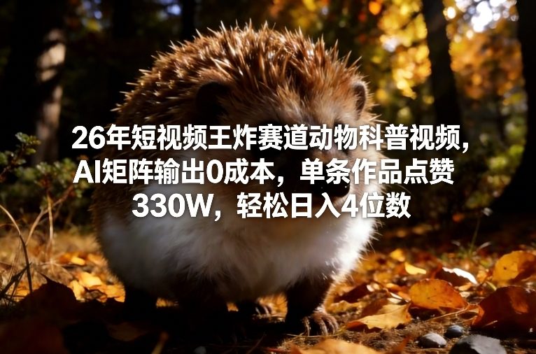 26年短视频王炸赛道动物科普视频，AI矩阵输出0成本，单条作品点赞330W，轻松日入4位数-亿佰盟网