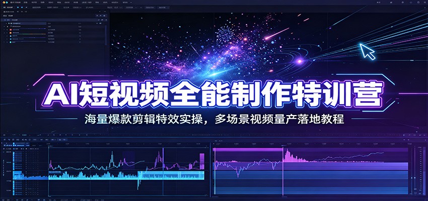 AI短视频全能制作特训营：海量爆款剪辑特效实操，多场景视频量产落地教程-亿起创业网-副业兼职月入过万-自媒体、引流推广、网赚项目、短视频、技术教程等创业项目资源
