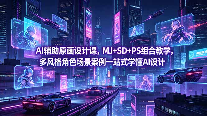 AI辅助原画设计课，MJ+SD+PS组合教学，多风格角色场景案例一站式学懂AI设计-亿起创业网-副业兼职月入过万-自媒体、引流推广、网赚项目、短视频、技术教程等创业项目资源