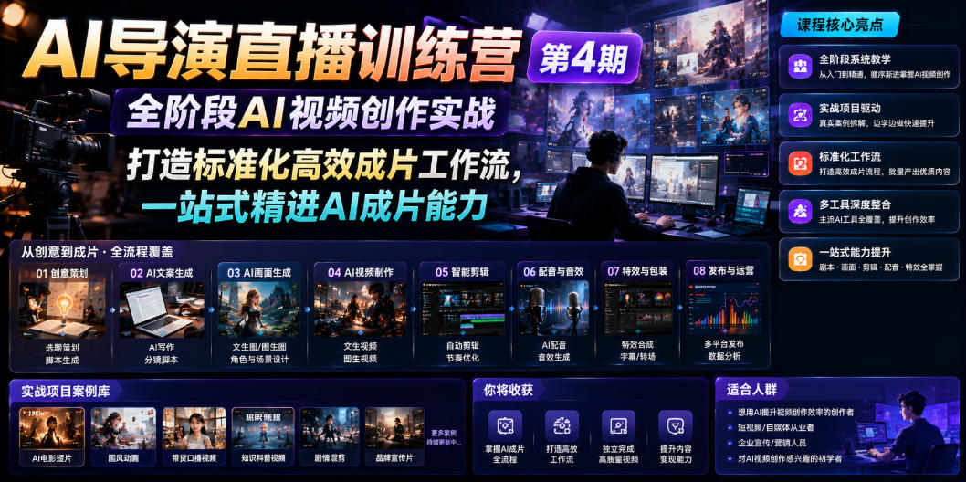 AI导演直播训练营第4期｜全阶段AI视频创作实战，打造标准化高效成片工作流，一站式精进AI成片能力-亿起创业网-副业兼职月入过万-自媒体、引流推广、网赚项目、短视频、技术教程等创业项目资源