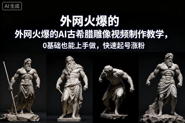 外网火爆的AI古希腊雕像视频制作教学，0基础也能上手做，快速起号涨粉-亿佰盟网