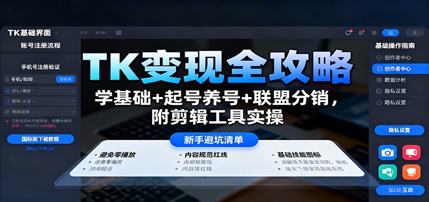 TK变现全攻略：学基础+起号养号+联盟分销，附剪辑工具实操-亿佰盟网