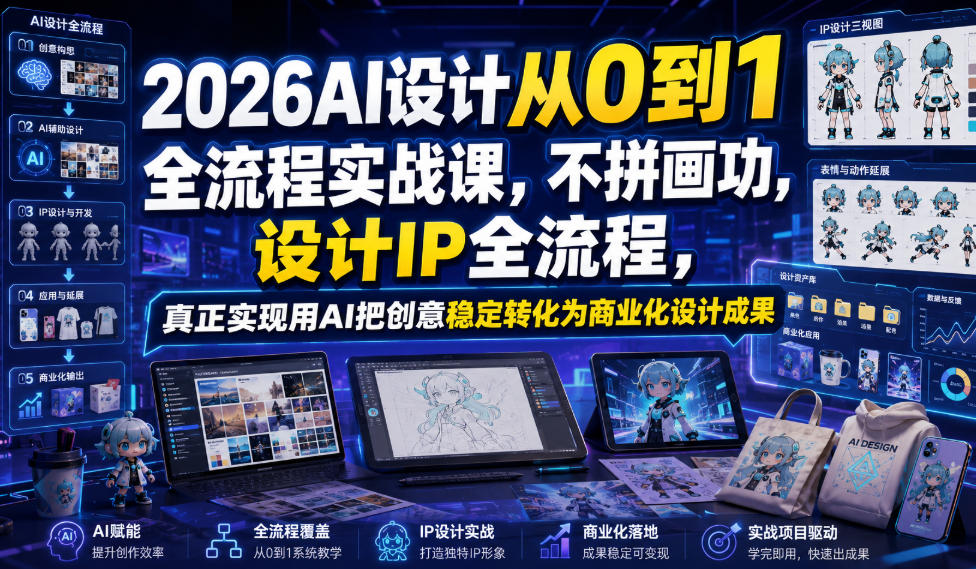 2026AI设计从0到1全流程实战课，不拼画功，设计IP全流程，真正实现用AI把创意稳定转化为商业化设计成果-亿起创业网-副业兼职月入过万-自媒体、引流推广、网赚项目、短视频、技术教程等创业项目资源