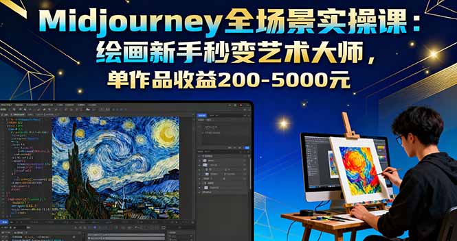 Midjourney全场景实操课：绘画新手秒变艺术大师，单作品收益200-5000元-亿佰盟网