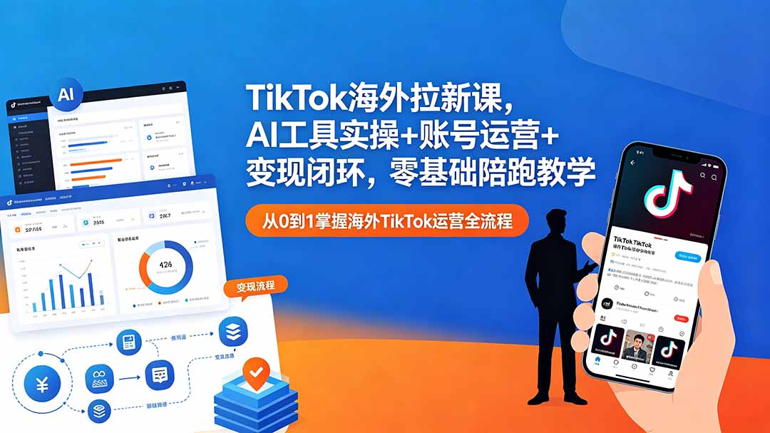 TikTok海外拉新课，AI工具实操+账号运营+变现闭环，零基础陪跑教学-亿起创业网-副业兼职月入过万-自媒体、引流推广、网赚项目、短视频、技术教程等创业项目资源